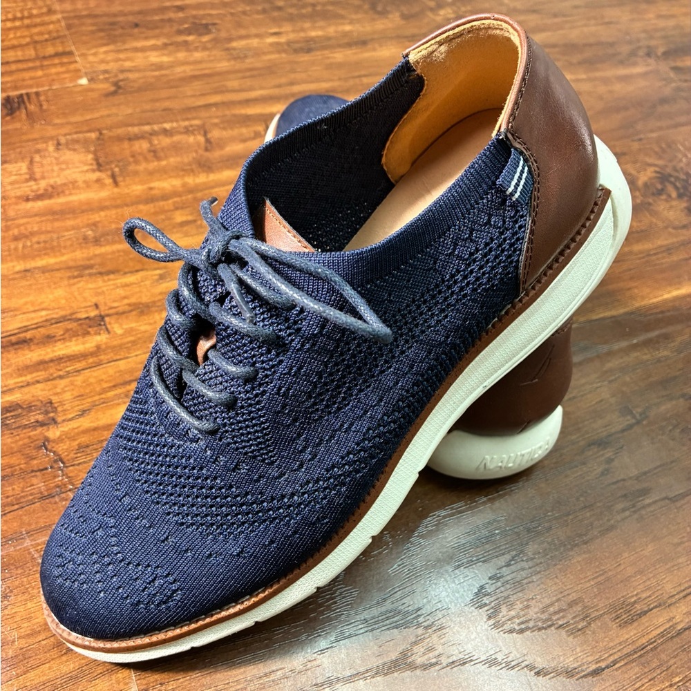 Nautica Mens size 7.5 Wrenwood Knit Fashion Sneakers NAVY Lace Up Low Top #SH13